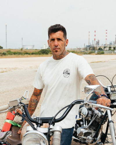 T-shirt WHEELS BLANC  - T-Shirts Homme moto vintage