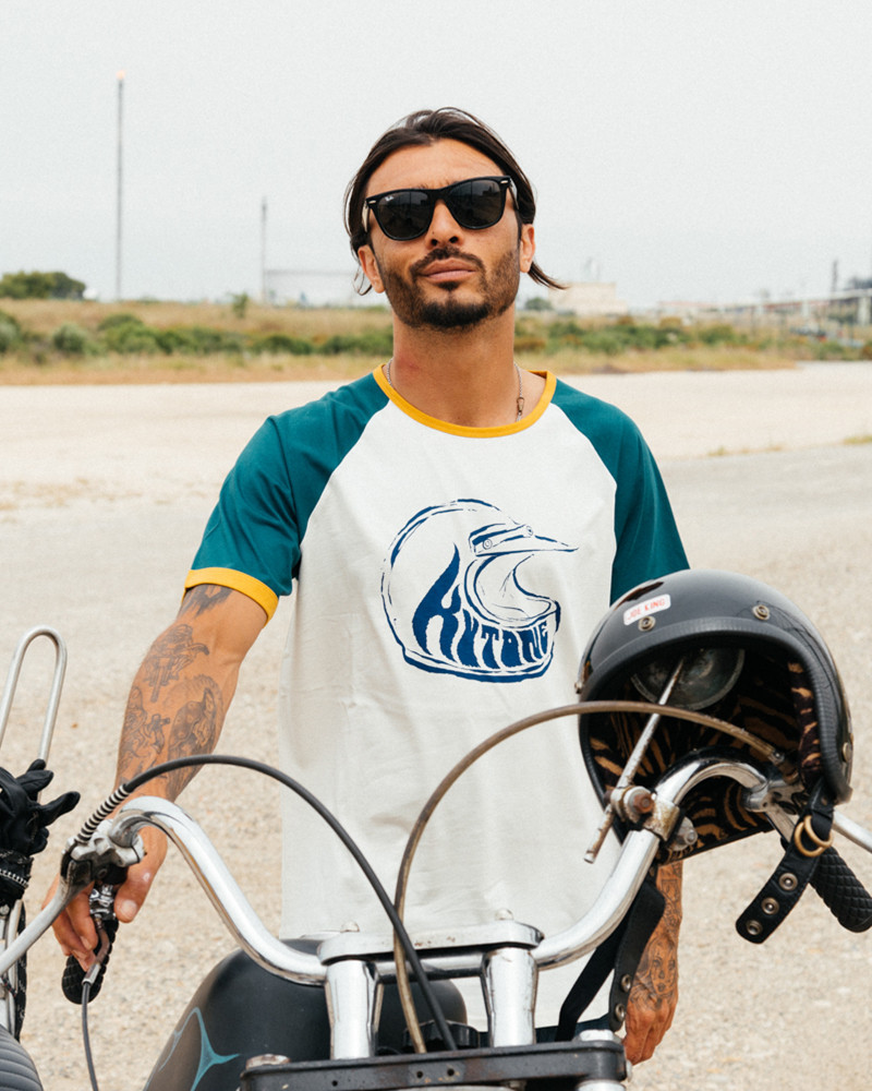 T-shirt VISOR BLEU  - T-Shirts Homme moto vintage