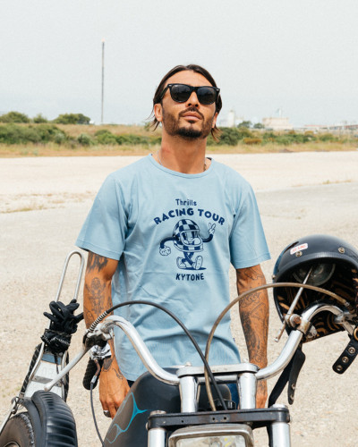 T-shirt THRILLS BLEU GRIS  - T-Shirts Homme moto vintage