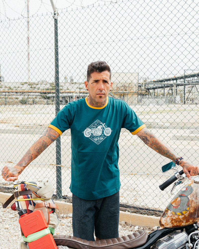 T-shirt CHOP BLEU  - T-Shirts Homme moto vintage