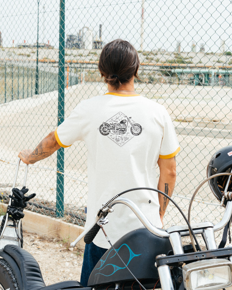 T-shirt CHOP BLANC  - T-Shirts Homme moto vintage